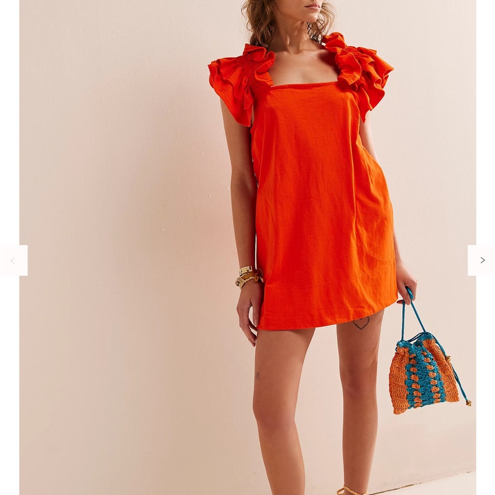 NWOT Free People RED Dress with Ruffle Sleeves